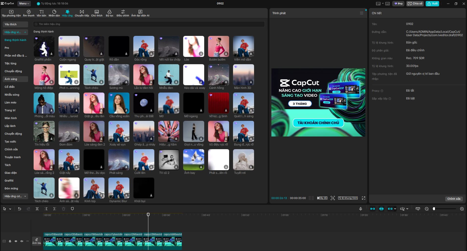 Hiệu ứng và bộ lọc trong CapCut Pro