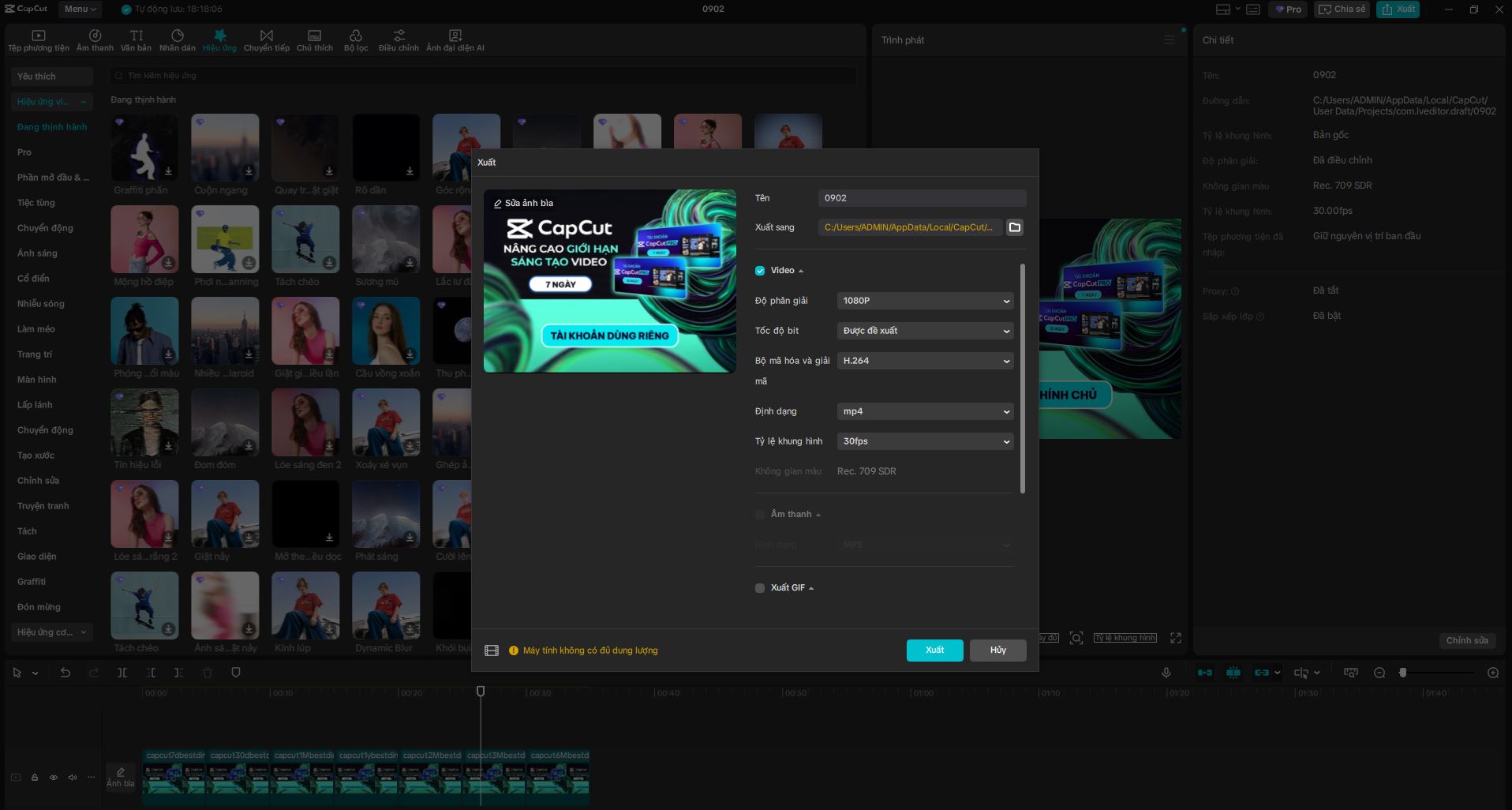 Xuất video nhanh trong CapCut Pro